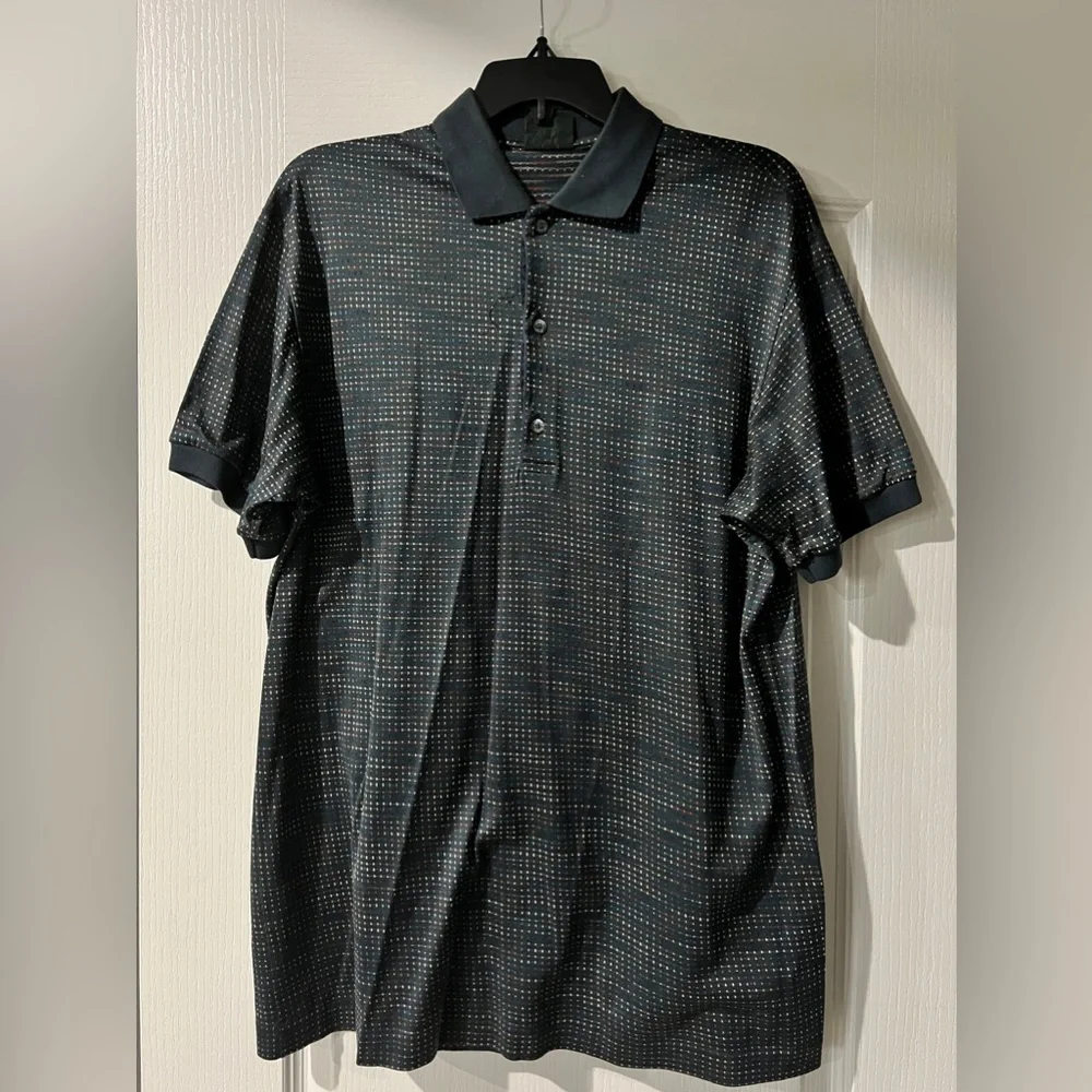 BOBBY JONES Golf Polo Shirt - Navy Blue w/‎ Dotted Print Size Medium